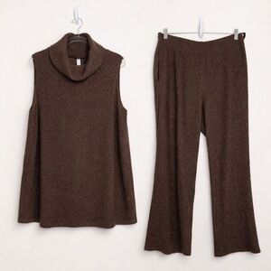 Dear Scarlett Brown Waffle Knit Lounge Set Cowl Neck Sweater Flare Pants 2X Cozy